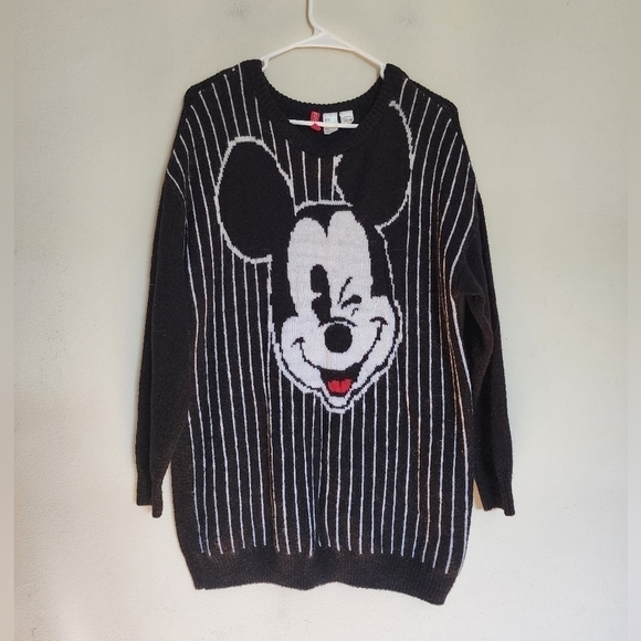 H&M × Disney Winking Mickey Mouse Striped Sweater Acrylic/ Alpaca Blend size Med - Picture 1 of 5